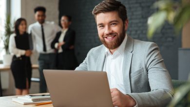 cheerful young caucasian businessman