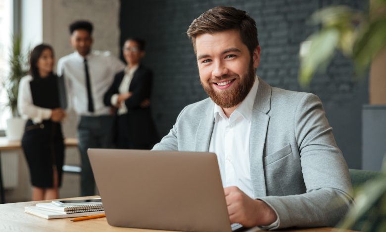 cheerful young caucasian businessman